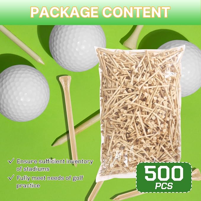 Bamboo Golf Tees 1000/500/250 PCS 2-3/4 & 3-1/4 inch Length | Bamboo Golf Tees, 7X Stronger Than Wood Golf Tees, Reduce Friction & Side Spin