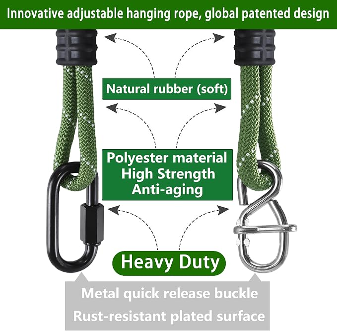 Heavy Duty Tree Swing Ropes Hammock, Hanging Straps, Adjustable Extendable for Outdoor Swings Hammock Playground Set Accessories, 7.25ft(87") of 2, Green