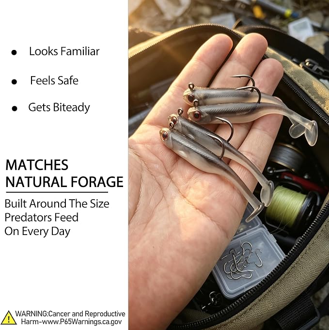 Soft Fishing Lures Shad Minnow Swimbaits, Pre-Rigged Jig Heads Paddle Tail Swim Baits for Bass, Trout, Walleye, Crappie, Sinking Jigs Bait for Saltwater Freshwater, Fishing Gifts for Men