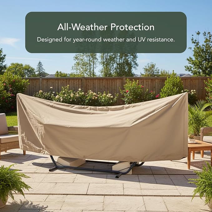 Covermates Hammock Cover – Classic 12-Gauge Vinyl, Weather-Resistant, Polyester Lining, Adjustable Buckle Straps & Lightweight Protection, 188W x 58D x 20H, Classic Tan