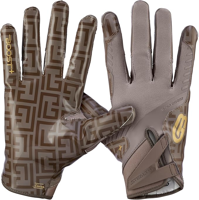 Grip Boost Football Gloves - Solid Stealth 6.0 Boost Plus Sticky Technology - Adult and Youth Football Gloves for Wide Receiver - Men's and Boys Sizes