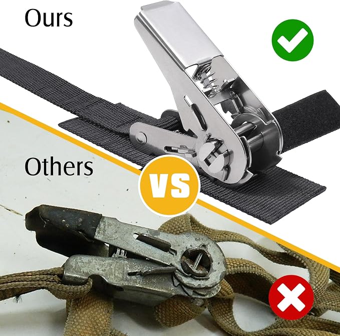 Ayaport Stainless Steel Ratchet Tie Down Straps with Hooks 10ft Heavy Duty Ratcheting Tie Downs for Motorcycle, Roof Rack, Dirt Bike, Truck (Black, 1" x10'-4pcs)