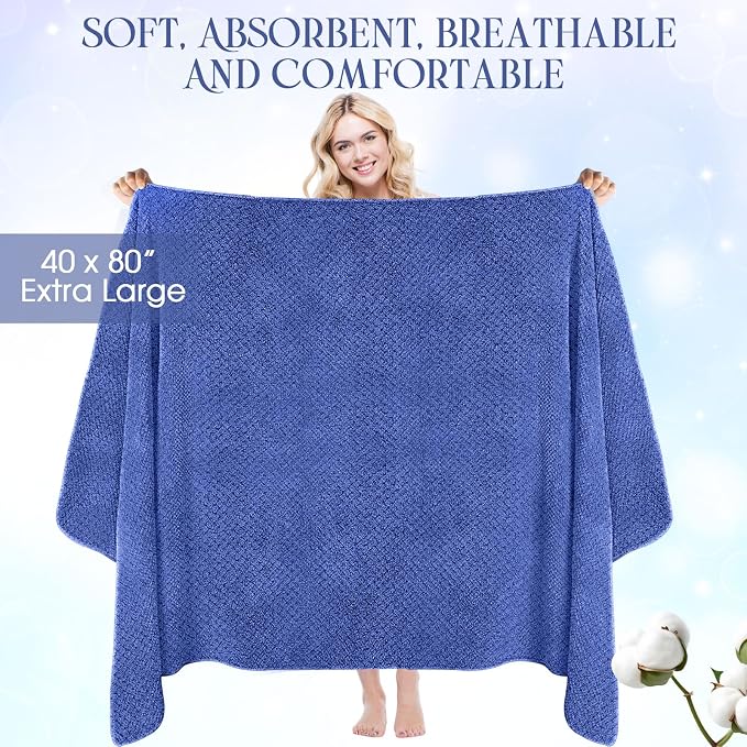 Peryiter Oversized Bath Towels Set of 6 for Adults 40x80 Inches Extra Large Bath Towel Sets Bathroom Sheets Jumbo Shower Towels Quick Dry Absorbent Soft Microfiber for Adults (Dark Blue)