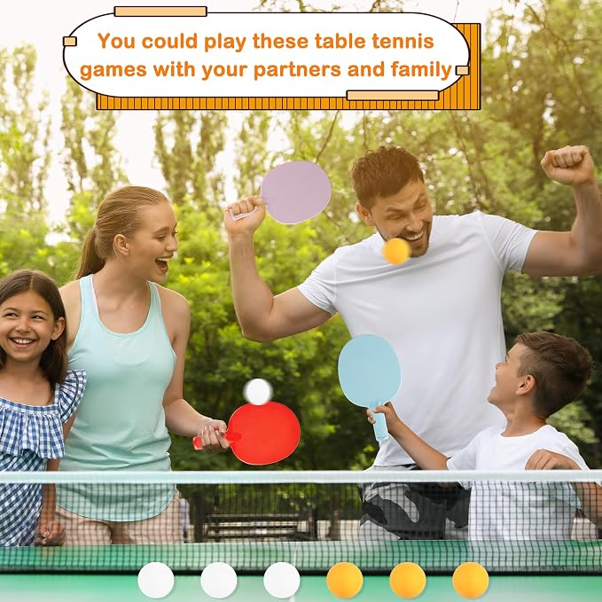 8 Pcs Plastic Table Tennis Paddles with 8 Balls Portable Ping Pong Paddles Rackets Unbreakable Plastic Textured Table Tennis Training Toys for Kids Beginner Adult Outdoor Equipment