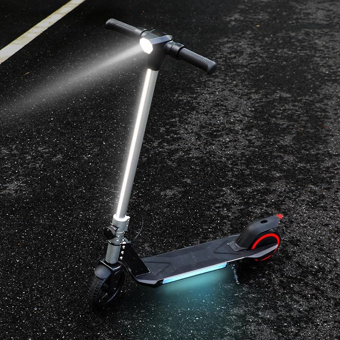 BIIST Foldable Electric Scooter for Kids, with LED Front Head Lights, Bar Lights, Shining Pedal Lights, LED Display, Dual Brakes 150W Motor Kids Electric Scooter， UL2272 Approved