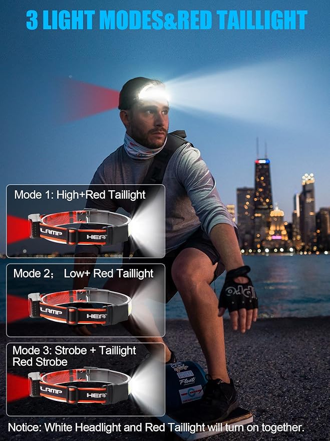 LED Headlamp Flashlight 8Packs, 1000L 230° Broadbeam Headlight, USB Rechargeable Head Lamp with Red Taillight, Lightweight Waterproof Headlamps for Camping Running Hiking, Hard Hat Headlamp