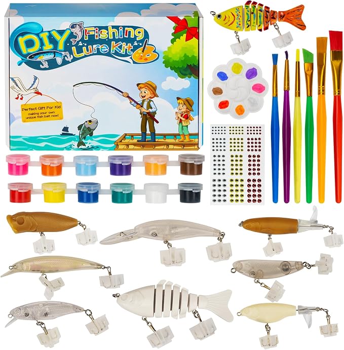 THKFISH DIY Fishing Lure Kit - Kid-Friendly Lures Making kit Customizing Lures, Includes Paint & Brushes, Perfect Fishing Gifts and Crafts for Kids, Tackle Box Must-Have