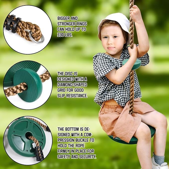Tree Swing for Kids,Climbing Rope with Platforms,Disc Swing Seat Set Outdoor Playground Accessories for Kids-Include Carabiner, 4ft Tree Strap and Tree Protector