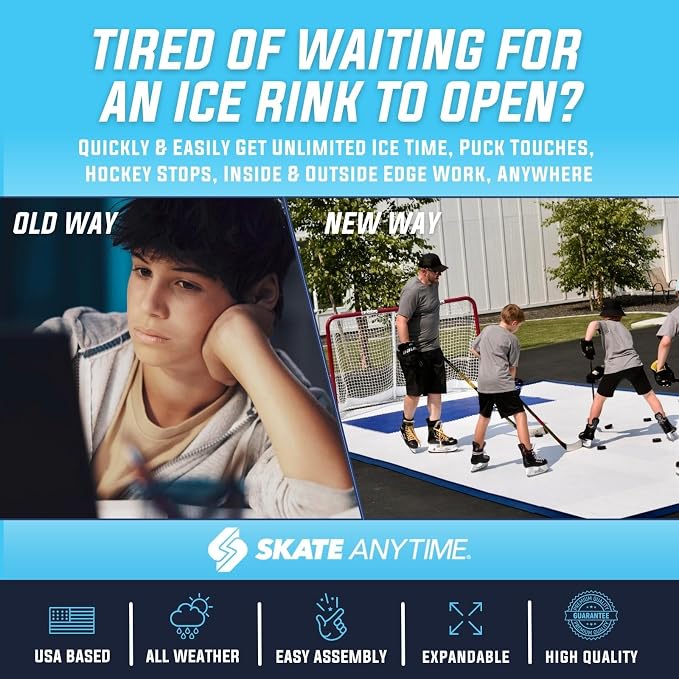 Skate Anytime - Synthetic Ice for Hockey - Skateable Artificial Ice Tiles - Backyard Ice Rink - Expandable