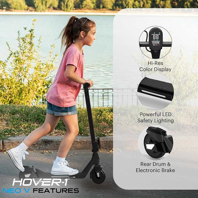 Hover-1 Neo Family Foldable Electric Scooter with 300W/250W/200W Rated Brushless Motor, 16/14/12 mph Max Speed, 8.5"/6.5” Wheels, 10/7 Mile Range Commuting Scooter for Kids & Teens Aged 4 to 16