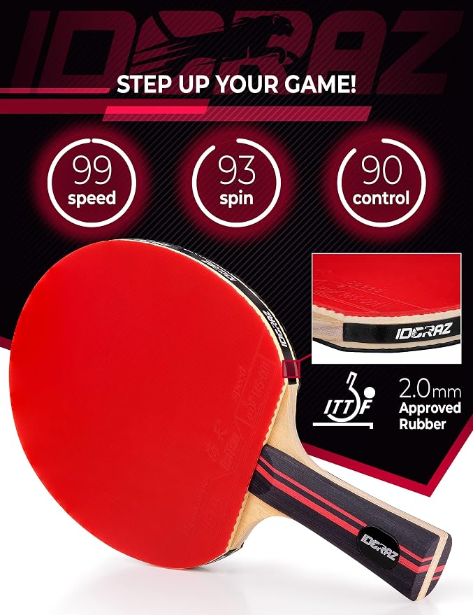 Professional Ping Pong Paddle with ITTF Rubber and Carrying Case | Table Tennis Racket with Speed 99, Spin 93, Control 90, Improves Accuracy and Consistency