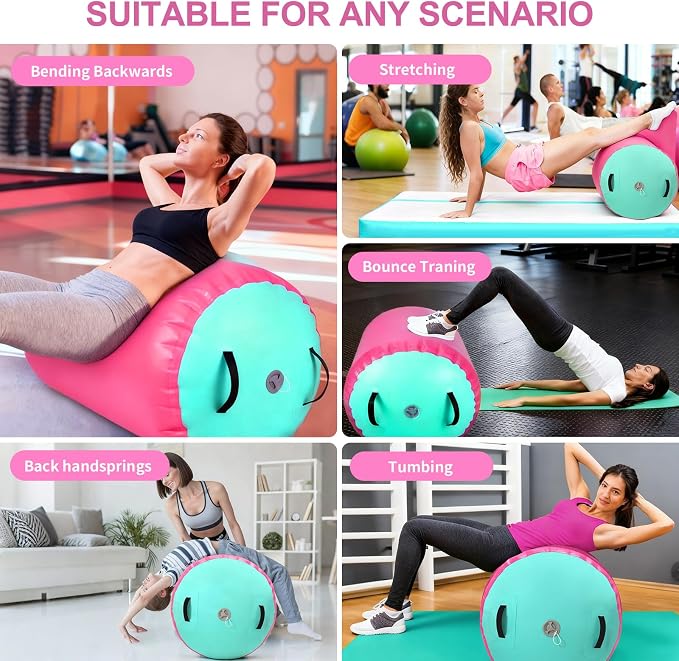 GYUEM Air Roller Gymnastics Barrel Inflatable Tumbling Roller Air Mat Octagon Mat with Electric Pump for Backhandspring Training Cheerleading Home Use