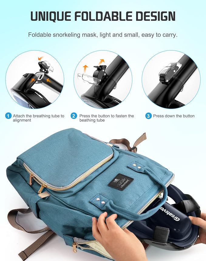 Greatever Full Face Snorkel Mask, Snorkeling Gear for Adults with Latest Dry Top Breathing System and Detachable Camera Mount, Foldable Snorkel Set for Family Snorkeling Trips, Anti-Fog & Anti-Leak