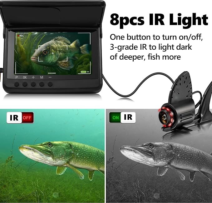 2026 𝐍𝐄𝐖 [Audio+Video Record] HD1080P Underwater Fishing Camera w/DVR 32GB, 10000mAh, 5'' OLED, Ice Fishing Camera Underwater Portable Fish Finder Gift for Men, IR, Ice and Boat Fishing, 65FT