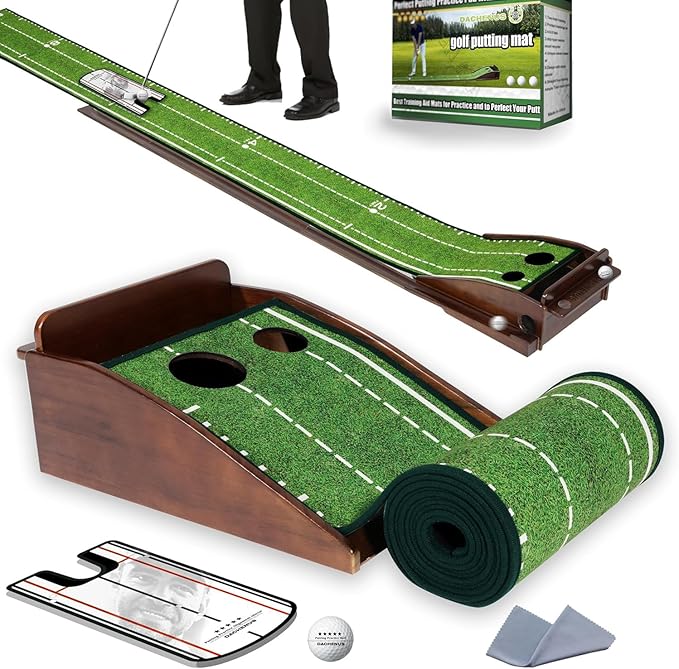 Dachenus Putting Green Indoor Mat Outdoor Golf Putting Mat with Automatic Ball Return - Ideal for Home, Office, and Outdoor Use