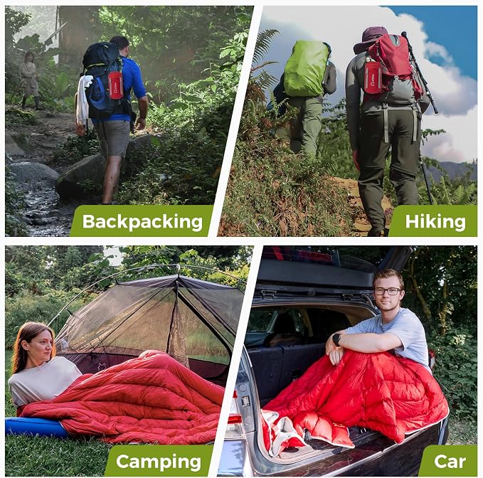 ATEPA Down Sleeping Bag, 650FP Ultralight 55°F 60°F 3 Season Warm Weather 15D Nylon Shell and Compact Packable Sleeping Bag for Adults with Compression Sack for Camping Backpacking Hiking
