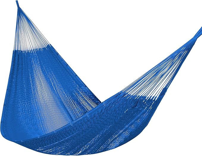 PNAEUT Handwoven Mayan Hammock, Thick Soft Rope Double Hammock for Outdoor Outside & Indoor, 600 lbs Capacity Heavy-Duty, Includes Tree Straps, Carabiners & Carrying Bag (Navy Caribe, X-Large)