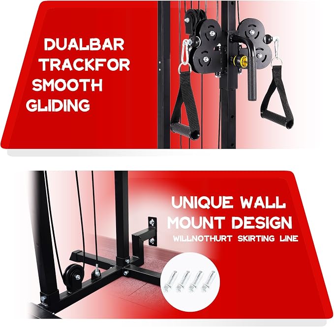 Signature Fitness Fitvids Wall Mount Cable Station with Adjustable Dual Pulley System Pull Down Fitness Station – Sports Training – M300 – Black