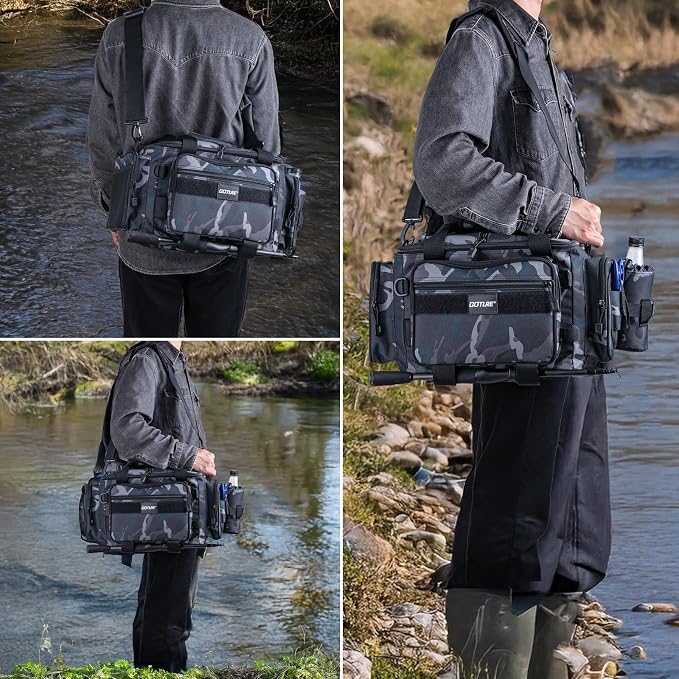 Goture Fishing Tackle Bag with 2PCS 3700 Tackle Boxes | 600D Water-Resistant, Rod Straps, Detachable Bottle Pouch, SBS Zippers, Freshwater & Saltwater Gear Storage Fishing Bag