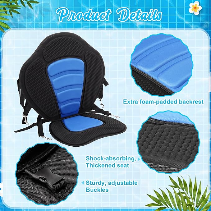 Vinsot Kayak Seat Cushion Universal Paddle Board Seat with Back Support Adjustable Non Slip Boat Chair Seats with 4 Straps and Storage Bag for Kayak Boat Sup Canoe