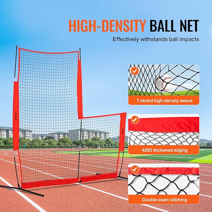 VEVOR Batting Screen - Baseball & Softball Protector with Carry Bag & Ground Stakes, Pitching Net for Pitchers Protection