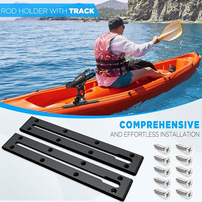 PLUSINNO 2 in 1 Fishing Rod Holders for Boat, Kayak Fishing Rod Holder, Fishing Pole Holders for Track Mount / Deck Mount, Fishing Gear with Fishing Rod Protective Strap, Fishing Accessories & Gifts