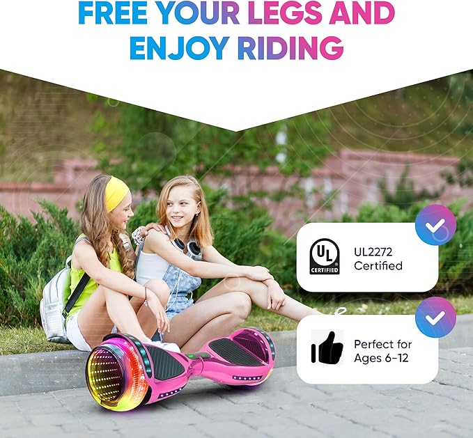 6.5” Hoverboard for Kids Ages 6-12, Bluetooth Hoover Board with Tunnel Light Style Wheels & Non-Slip Footpads, UL2272 Safety Certified