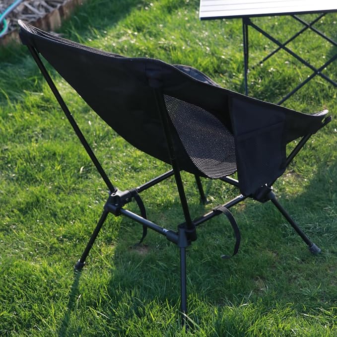 Wildhiker Lightweight Camping Chair – Folding Portable Chair for Adults, 2.16 lbs with Square Base and Carry Bag for Travel, Fishing, Motorcycle, Festival–Black2pcs