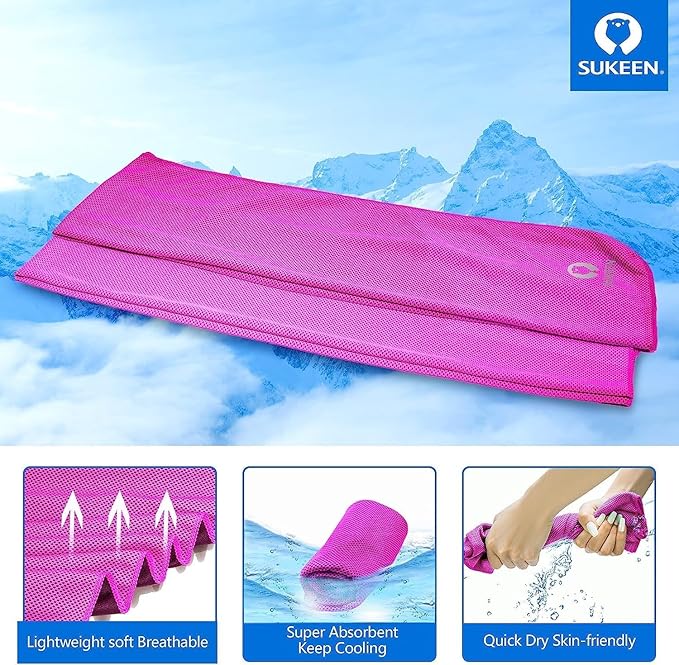 Sukeen Cooling Towels 8 Pack (40"x12") for Neck and Face, Soft Breathable Ice Towel, Cooling Neck Wraps, Cool Towels for Hot Weather, Sweat Towel for Gym, Sport, Yoga, Golf, Workout, Camping, Running