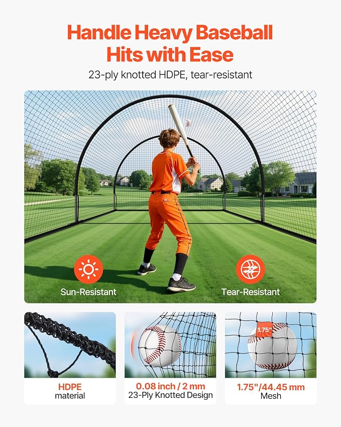 VEVOR Baseball Batting Cage,Professional Softball Baseball Batting Hitting Training Net,Heavy Duty Enclosed PE Practice Portable Pitching Cage Net&Carry Bag,for Backyard,Field,Indoor&Outdoor