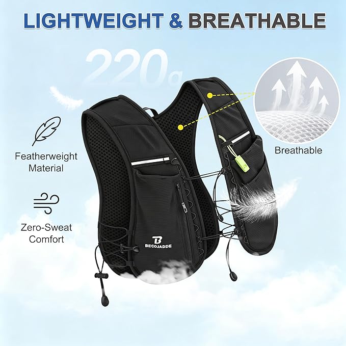 BECOJADDE 5L Running Vest for Women, Hydration Backpack Lightweight & Breathable for Trail Running, Marathon, Hiking, Cycling
