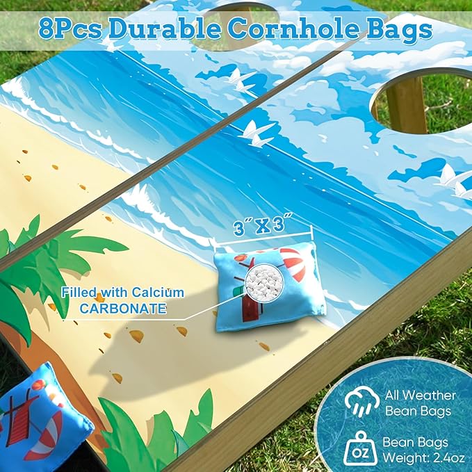 Cornhole Board Set, 2ft x 1ft Regulation Size Solid Wood Cornhole Set with 8 Bean Bags,2 Cornhole Boards, 1 Carry Bag, Corn Hole Games for Indoor Outdoor Toss Games Beach Competitions