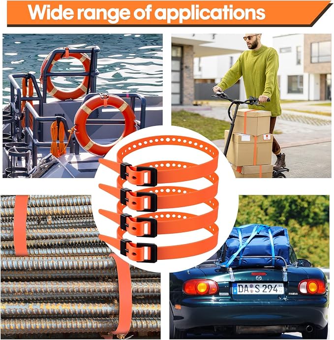 Blulu 8 Pack Reusable Industrial Straps 20" Length Reliable Tension Straps for Securing Bike Motor Gear -70 Lb. Working Load, Elastic Cable Ties for Welders Skis, Garden Hoses (Orange)