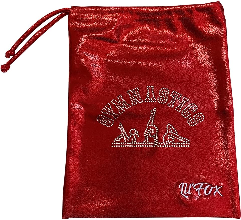 LIL'FOX 8"x10" Drawstring Gymnastics SMALL GRIP BAG 26x20cm - Lightweight Bag for Personal Equipment - Shiny Foil Rhinestones