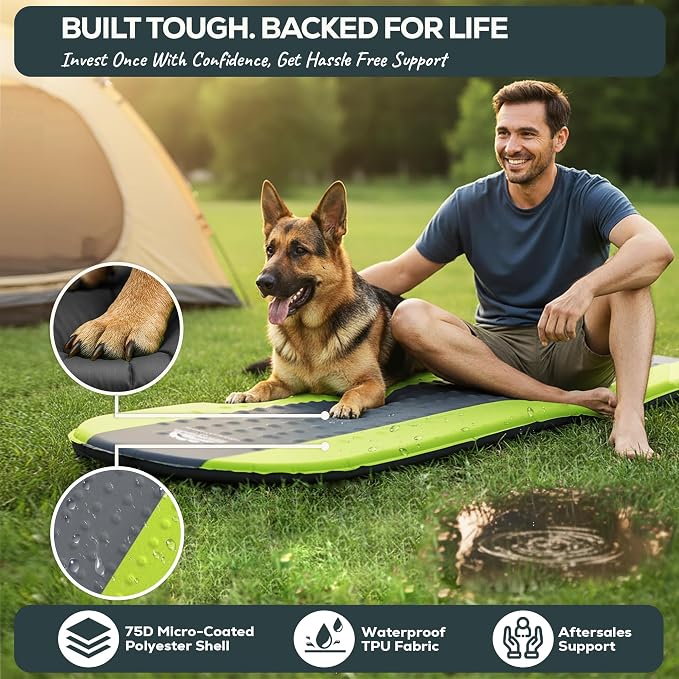 Gear Doctors® Oxylus 4.3 R-Value Insulated Foam Self Inflating Sleeping Pad Camping — Sleeping Pad Backpacking Air Mattress—Camping Mattress Self Inflating Camp Mat 4 Seasons Sleep Mat—Camp/Floor/Tent