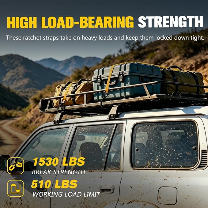 BUNKER INDUST Retractable Ratchet Straps 1" x 12', Heavy Duty Auto Self Retracting Tie Down Straps 1530 lbs Break Strength Cargo Straps for Trailer, Truck, ATV, UTV, Motorcycle (4 Pack)