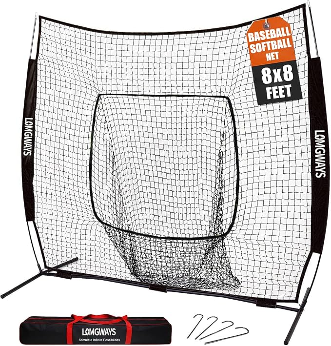 7x7ft/8x8ft Baseball Softball Net with Steel Frame for Batting, Hitting, Pitching, Portable Baseball Batting Net with Carry Bag, Great for All Levels