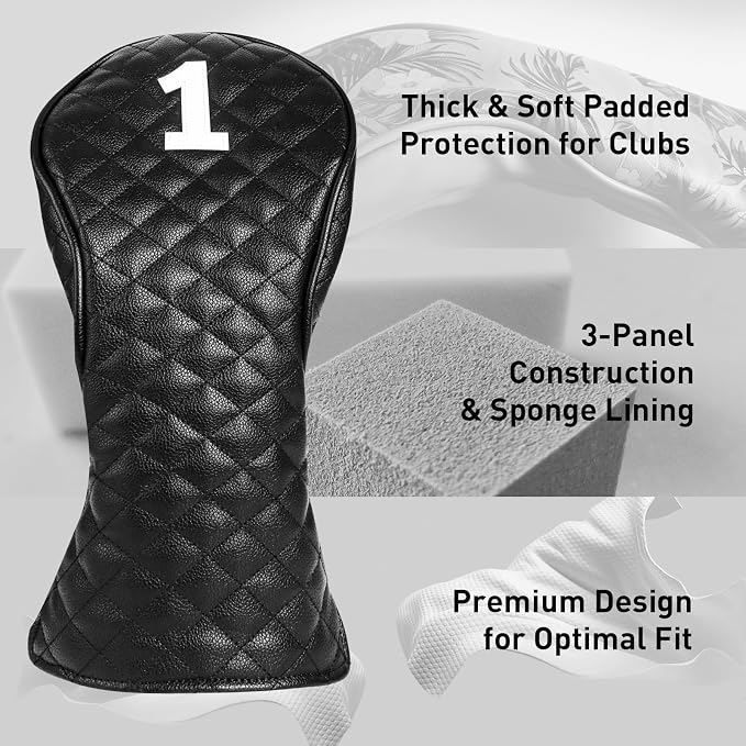 FINGER TEN Golf Club Head Covers for Woods Driver Fairway Hybrid with Interchangeable Number Tag 1 3 5 Premium Leather Headcovers for Women Men