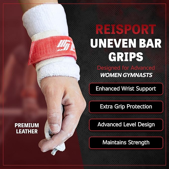 Reisport Women's Uneven Bar Gymnastics Grips - Durable Leather Hand Grips for Gymnastics Bars Women & Girls - Gymnastics Equipment & Accessories for Advanced Gymnasts