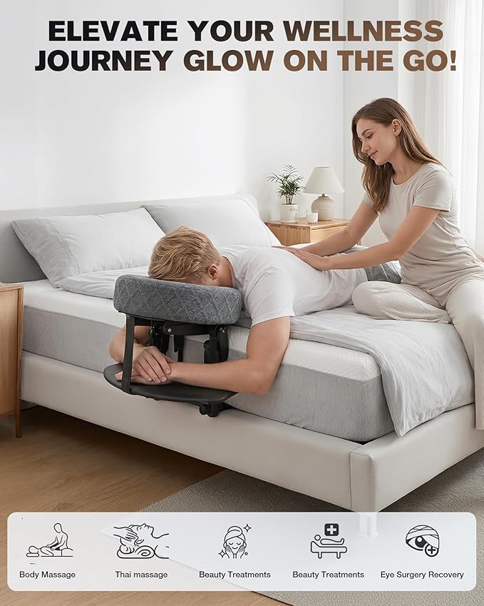 Massage Headrest for Bed, Massage Face Cradle for Bed, Adjustable 18" Height Massage Head Holder, for Home Salon Spa, Comfortable Face Down Pillow