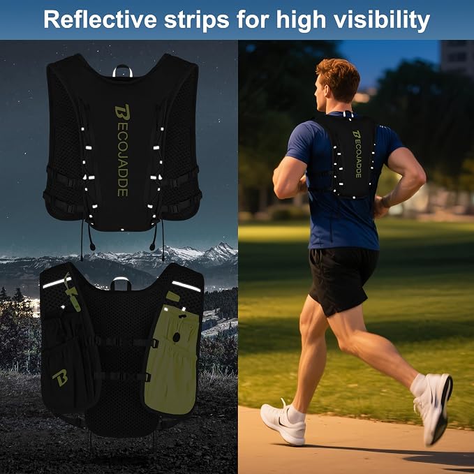 BECOJADDE Running Vest Hydration Backpack for Men Women, 5L Lightweight Running Backpack Hydration Pack for Marathon, Trail, Cycling, Hiking, Jogging