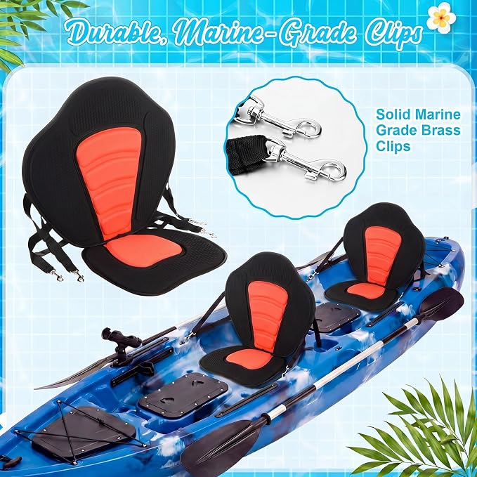 Vinsot Kayak Seat Cushion Universal Paddle Board Seat with Back Support Adjustable Non Slip Boat Chair Seats with 4 Straps and Storage Bag for Kayak Boat Sup Canoe