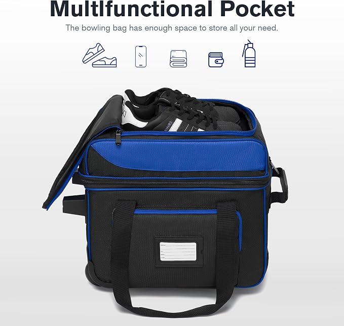 Single Roller Bowling Bag with Wheels, 1 Bowling Ball Bag with Separate Shoe Compartment and Retractable Handle Extends to 37.0 Inches, Padded Foam Ball Insert