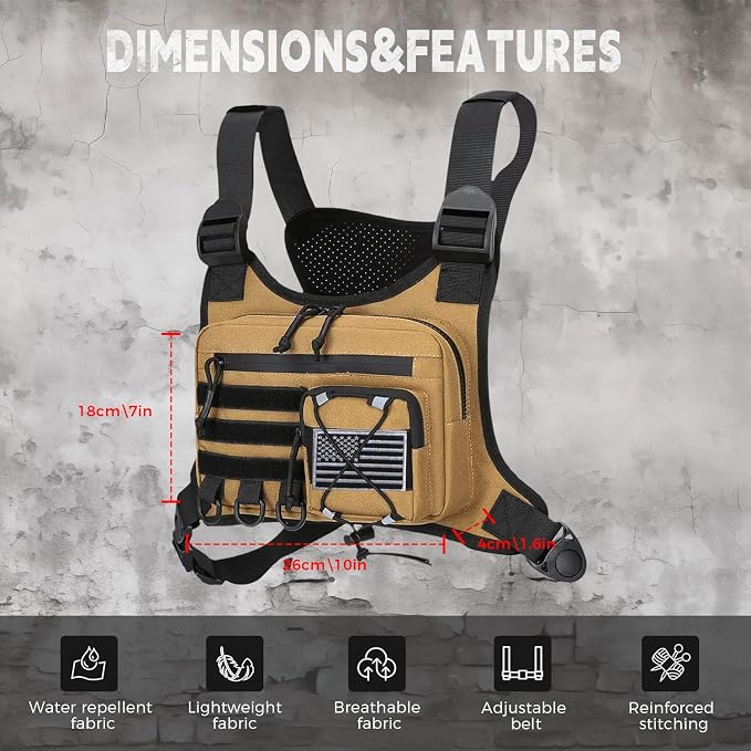 koculemi Outdoor Sports Chest Bag for Men, Chest Vest Holster Fits Most Pistols, EDC Travel Chest Pack for Running, Hiking