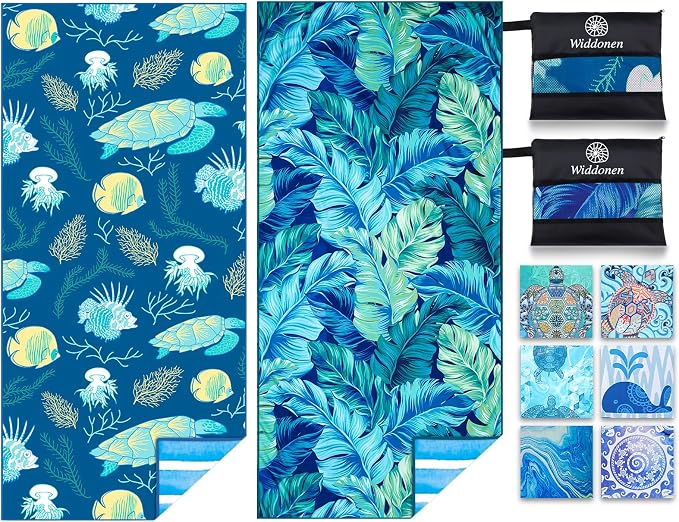 2 Pack Microfiber Thin Lightweight Beach Towel Sand Free Quick Dry Absorbent Compact Towels for Swimming Pool Camping Beach Accessories Large Easy Pack Travel Things for Vacation Essentials Adult Gift
