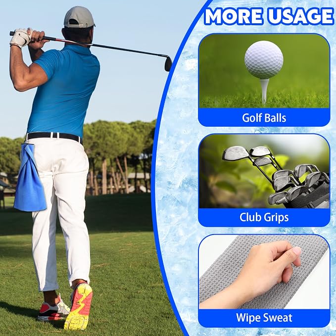 Batiyeer Golf Towels Bulk for Bags 16'' x 24'' Microfiber Waffle Pattern Golf Towels Trifold with Clip for Hiking,Tournament, Yoga