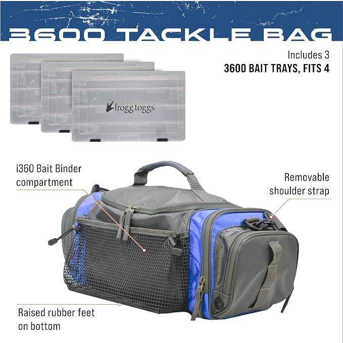 FROGG TOGGS Heavy Duty Fishing Tackle Duffle Bag, Includes Bait Trays