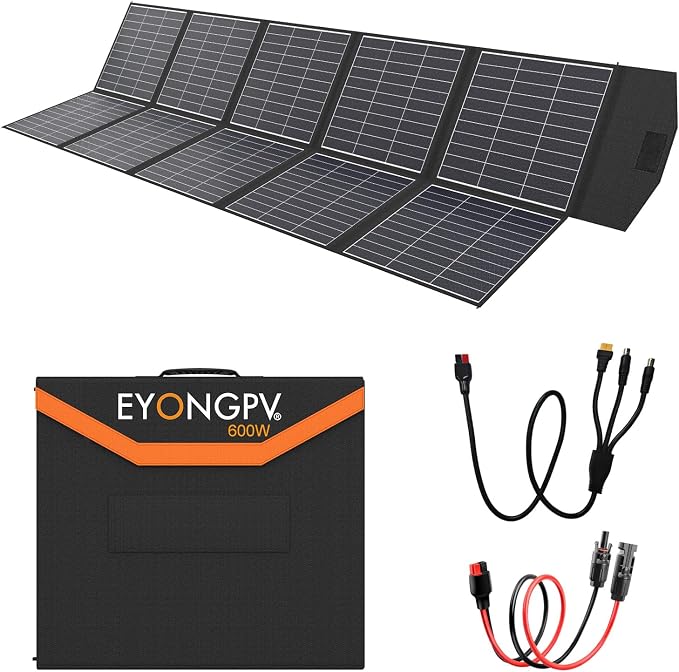 EYONGPV 600W Portable Solar Panel, 26% HPBC Cells, Foldable Solar Charger, 15ft (4.5m) Cable, 30A Anderson Output, IP65 Waterproof for RV Camping, for EcoFlow, Anker, Jackery, Bluetti Power Station