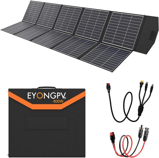 EYONGPV 600W Portable Solar Panel, 26% HPBC Cells, Foldable Solar Charger, 15ft (4.5m) Cable, 30A Anderson Output, IP65 Waterproof for RV Camping, for EcoFlow, Anker, Jackery, Bluetti Power Station
