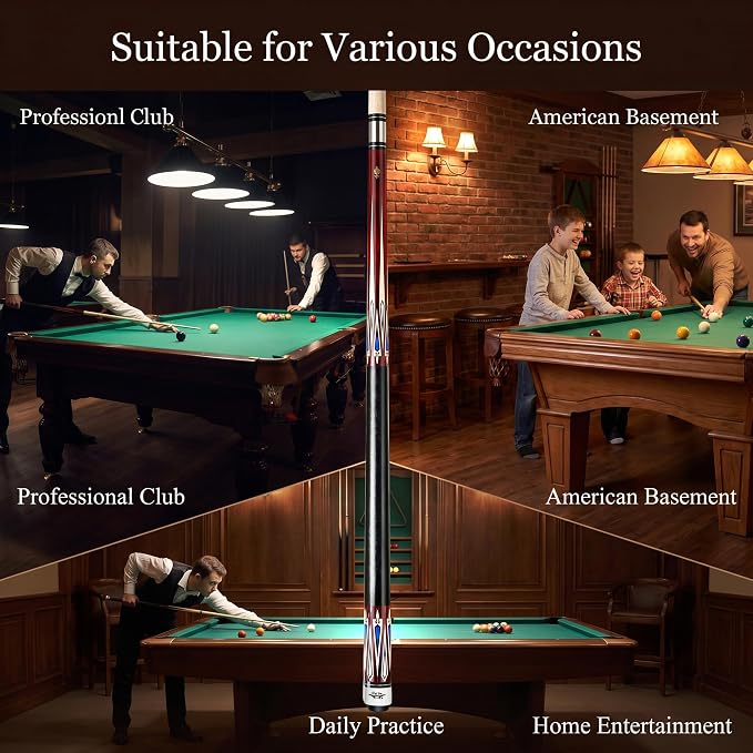 Tai ba cues 2-Piece Pool cue Stick + Hard Case, 13mm Tip, 58", Hardwood Canadian Maple Professional Billiard Pool Cue Stick 18,19,20,21,22 Oz Pool Stick (Selectable)-Blue, Black, Red, Gray, Green